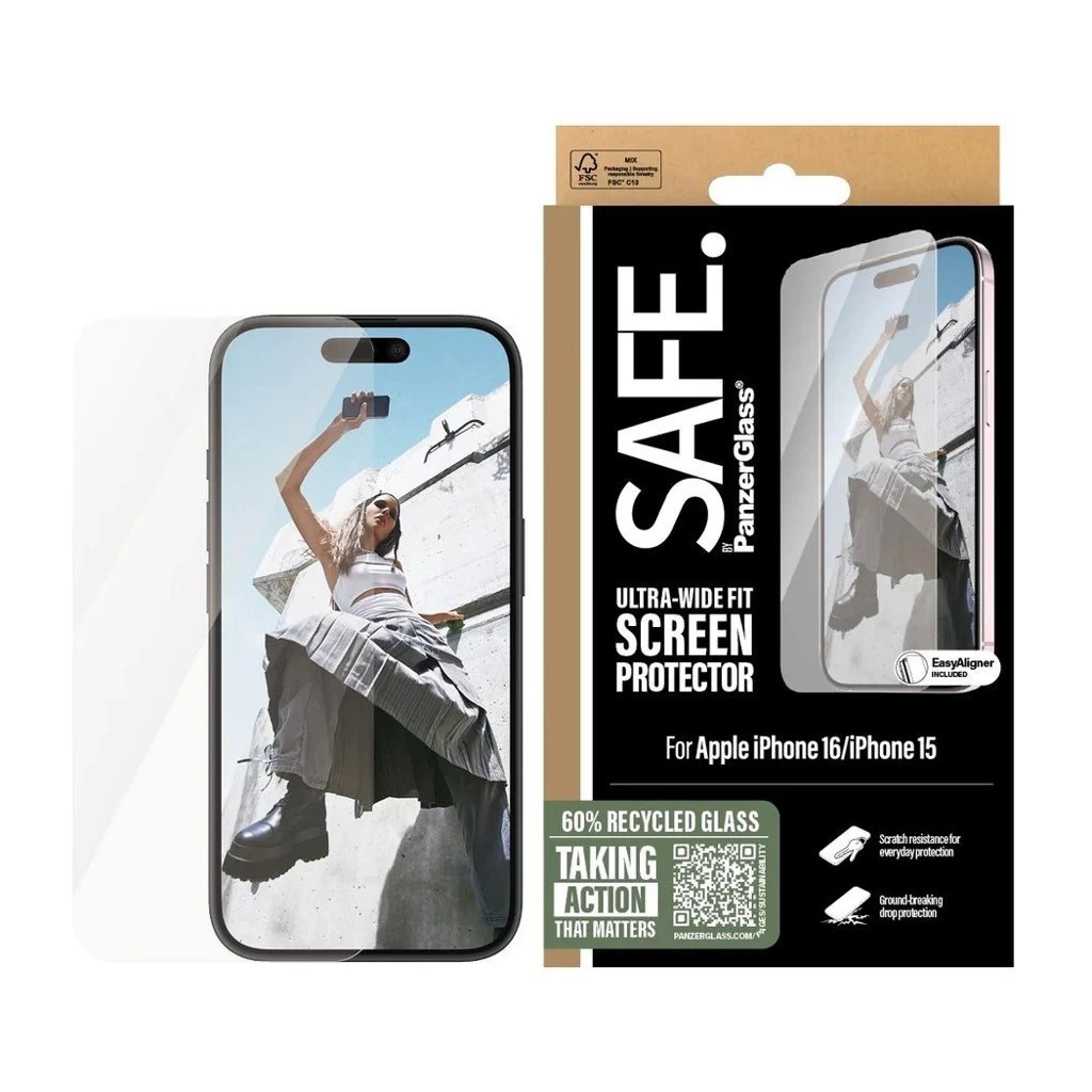 Safe. By PanzerGlass edzett üveg UWF Apple iPhone 15/16 készülékhez átlátszó