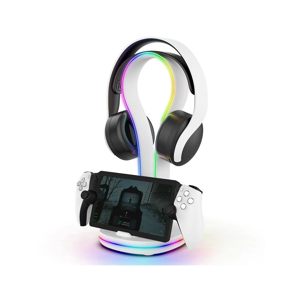iPega P5P23 töltőállvány RGB, Playstation Portal Remote Player készülékhez, állványos fejhallgató, fehér