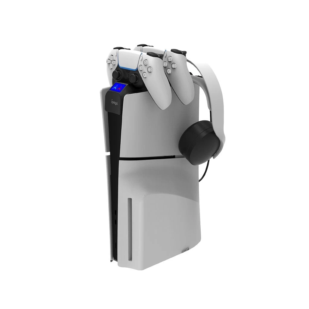iPega P5S016 dupla töltő dokkoló fejhallgatótartóval és kontrollerrel PS5 Slim készülékhez fehér