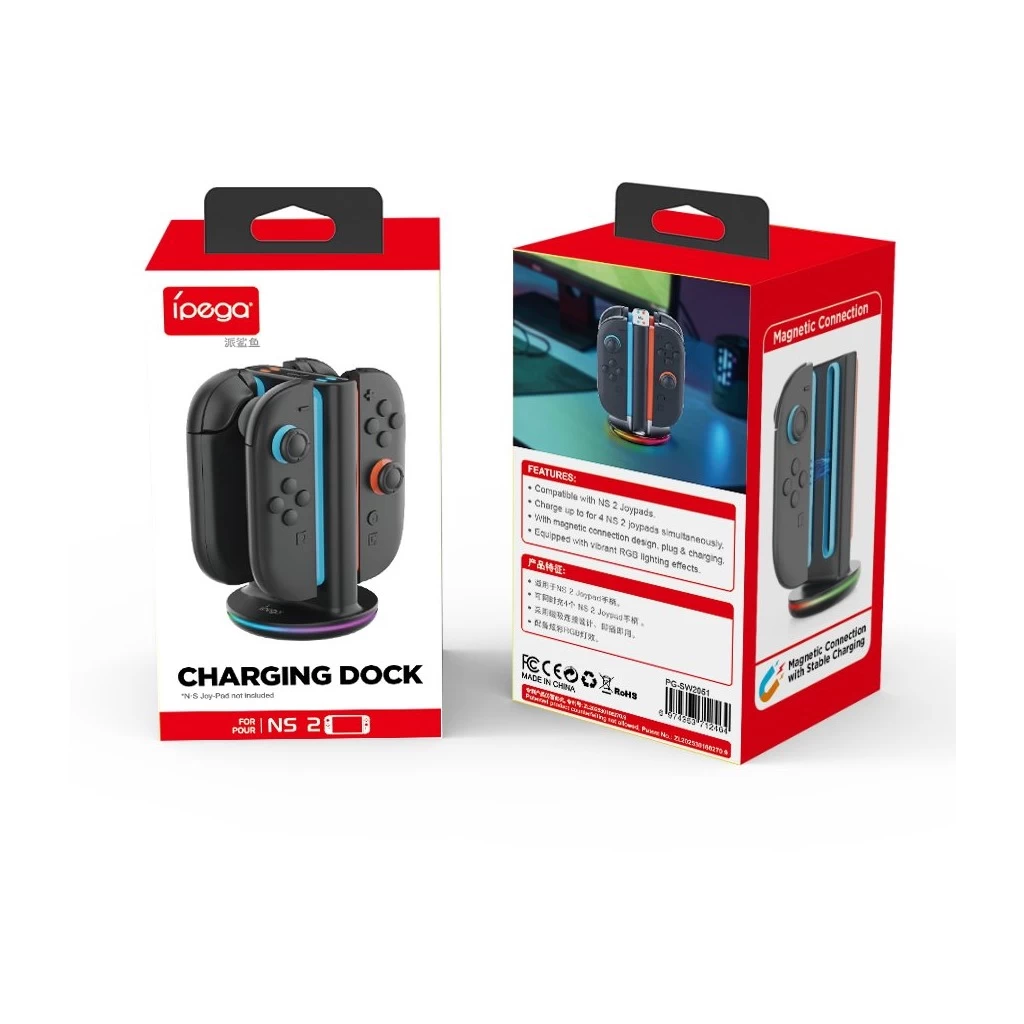 iPega SW2051 Töltőállomás with RGB, JoyCon kontroller és Nintendo Switch 2 készülékhez, fekete