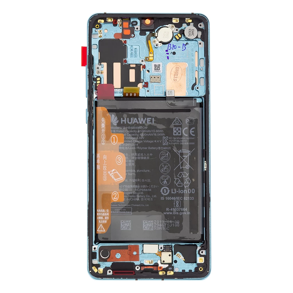 LCD kijelző + érintő egység + elülső tok Huawei P30 PRO készülékhez Aurora kék (Service Pack)