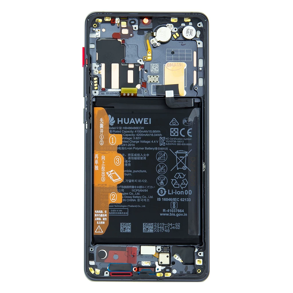 LCD kijelző + érintő egység + előlapi tok Huawei P30 PRO készülékhez fekete (Service Pack)
