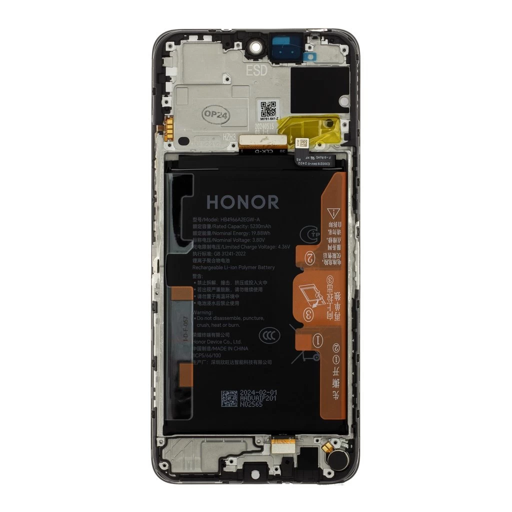 LCD kijelző + érintő egység + elülső borító – Honor X7b/90 Smart készülékhez (Service Pack)