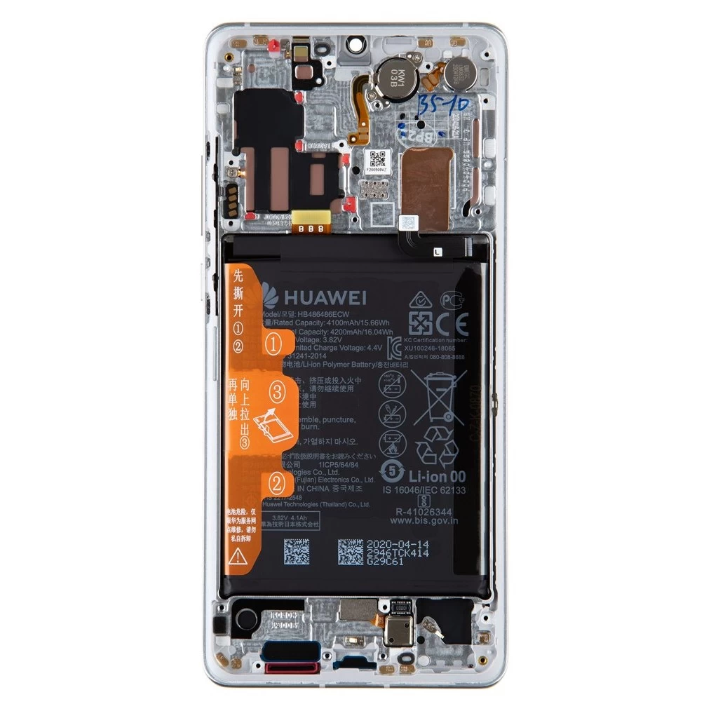 LCD kijelző + érintő egység + előlapi üveg Huawei P30 PRO készülékhez ezüst