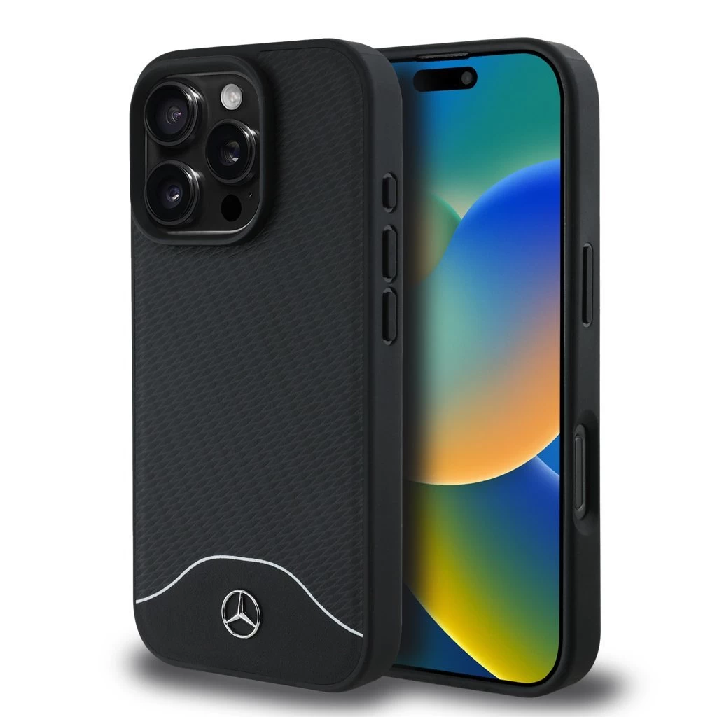 Mercedes Wood Imitation and Smooth Leather MagSafe tok iPhone 16 Pro Max készülékhez fekete