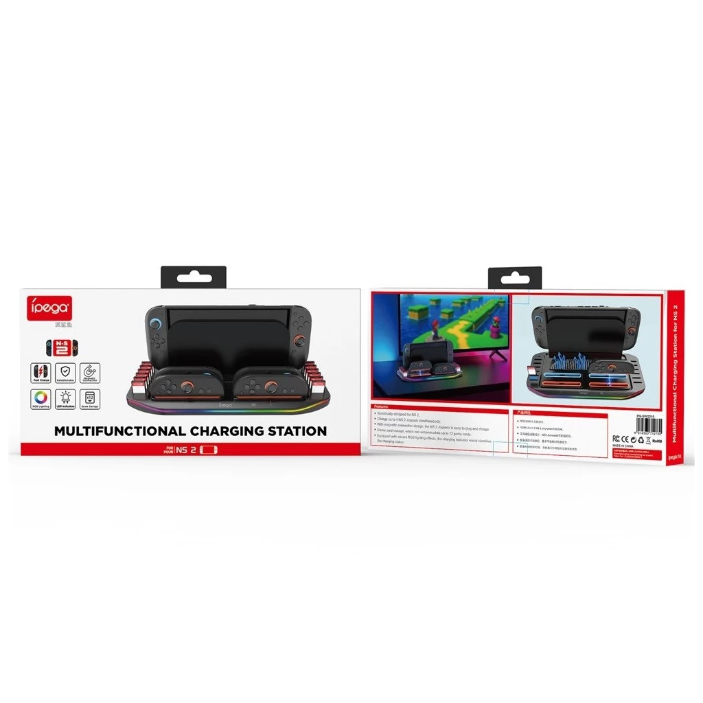 iPega SW2210 Multifunkciós Töltő RGB Állvány Nintendo Switch 2 készülékhez fekete (Sérült csomagolás)