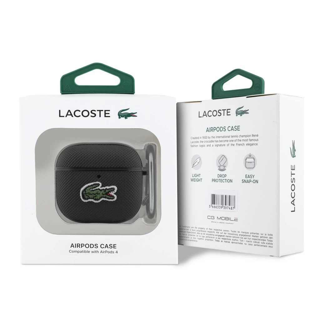 Lacoste Petit Pique Croc Logo Patch tok AirPods 4 készülékhez fekete