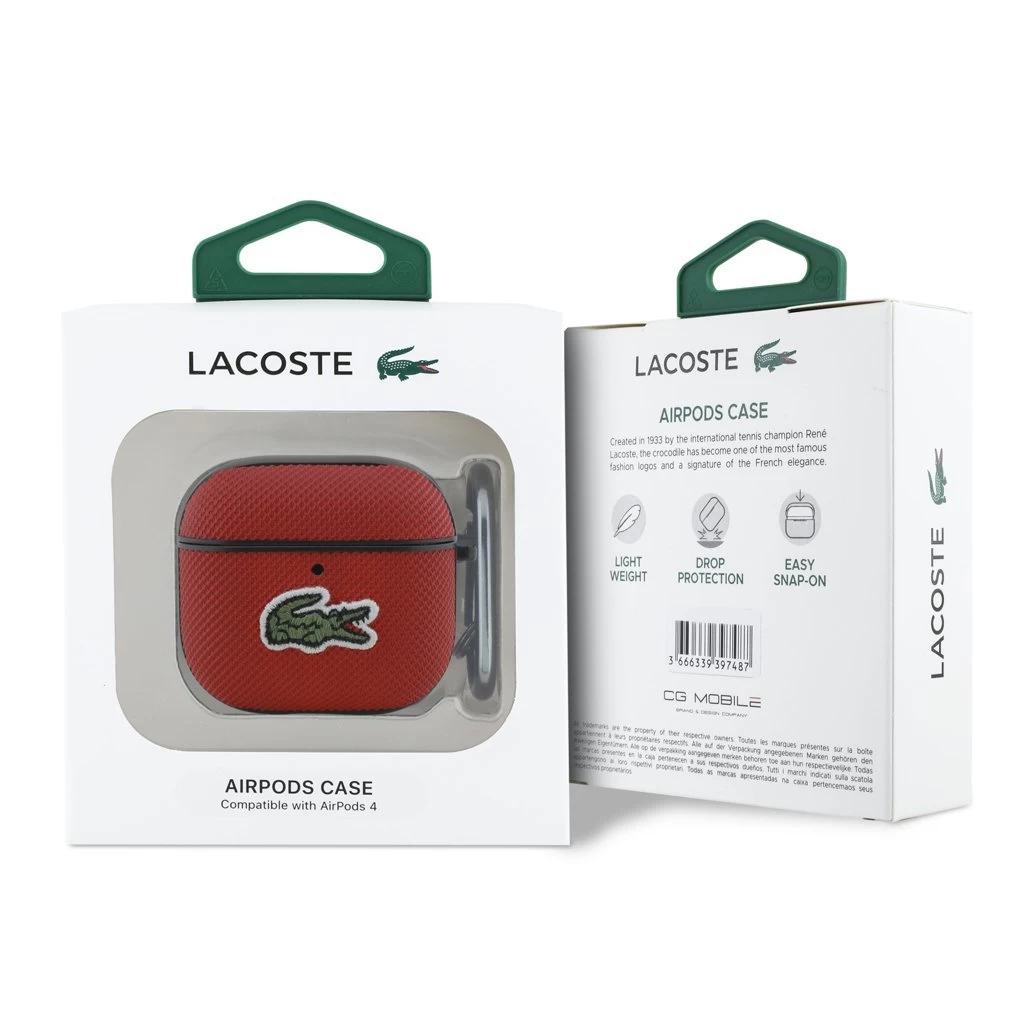 Lacoste Petit Pique Croc Logo Patch tok AirPods 4 készülékhez piros