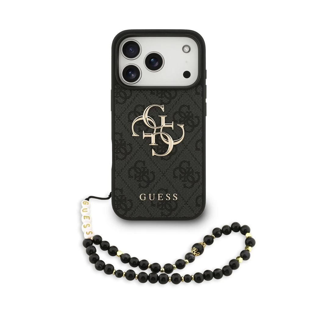 Guess PU 4G Metal Logo Strap hátsó tok iPhone 17 Pro készülékhez fekete