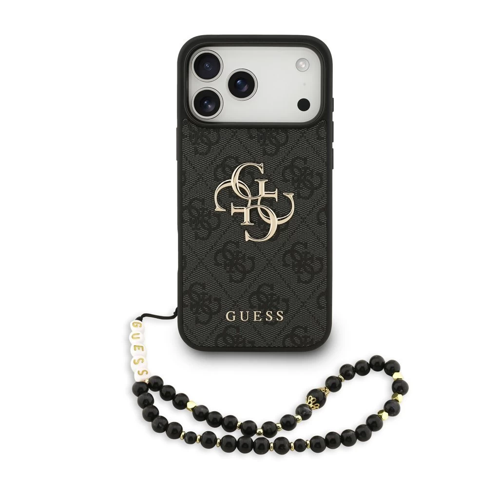 Guess PU 4G Metal Logo Strap hátsó tok iPhone 17 Pro Max készülékhez fekete