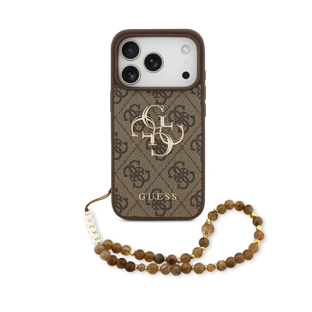 Guess PU 4G Metal Logo Strap hátsó tok iPhone 17 Pro készülékhez barna