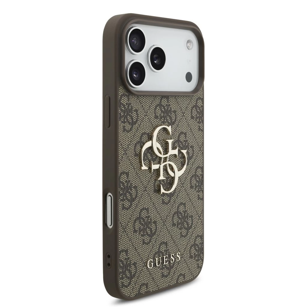 Guess PU 4G Metal Logo Strap hátsó tok iPhone 17 Pro Max készülékhez barna