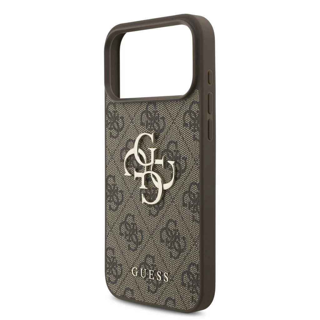 Guess PU 4G Metal Logo Strap hátsó tok iPhone 17 Pro Max készülékhez barna