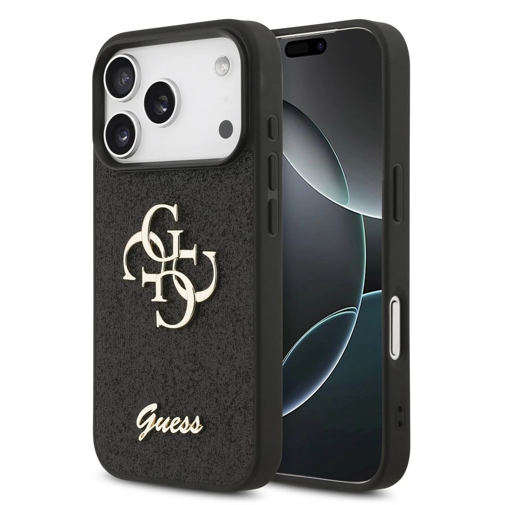 Guess PU Fixed Glitter 4G Metal Logo tok iPhone 17 Pro készülékhez fekete