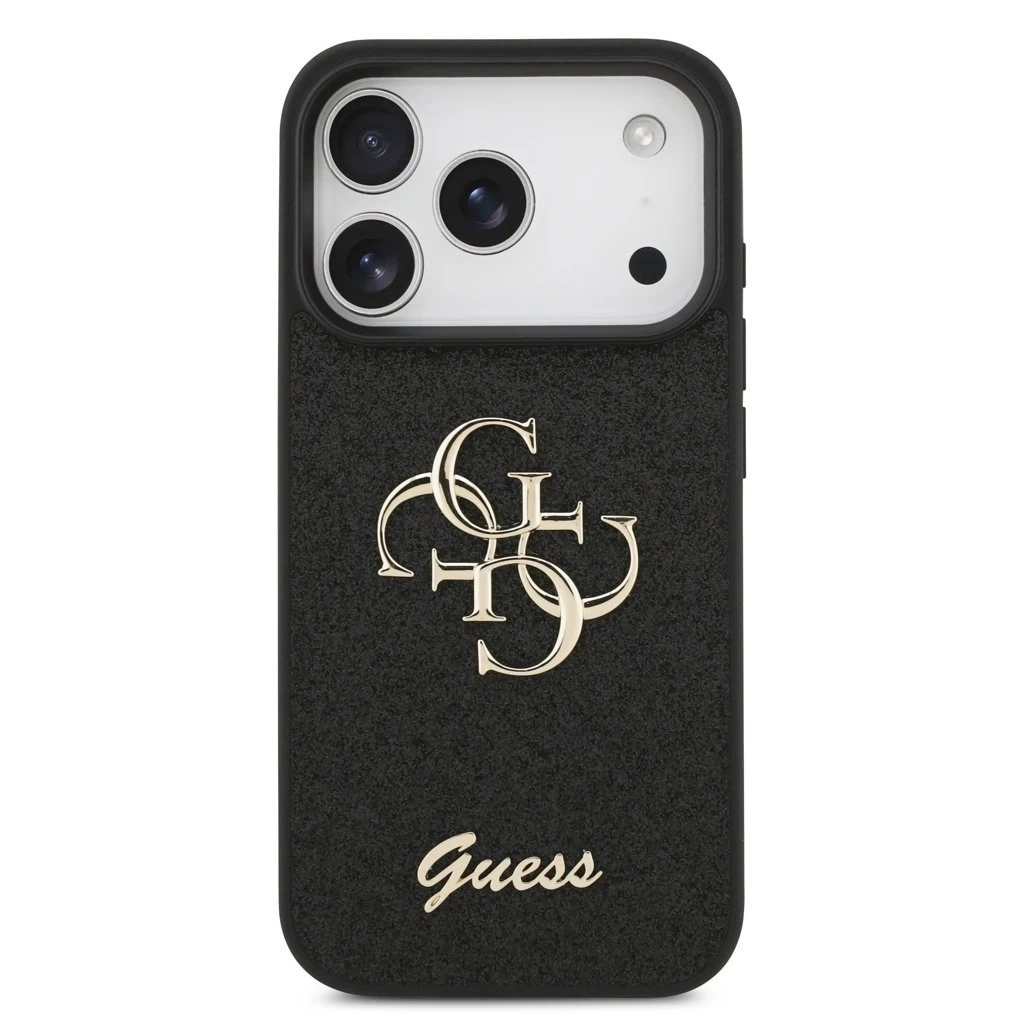 Guess PU Fixed Glitter 4G Metal Logo tok iPhone 17 Pro készülékhez fekete