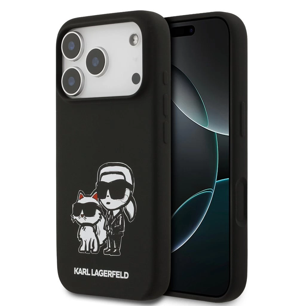 Karl Lagerfeld Liquid Silicone K&CH Sketch MagSafe hátsó tok iPhone 17 Pro készülékhez fekete