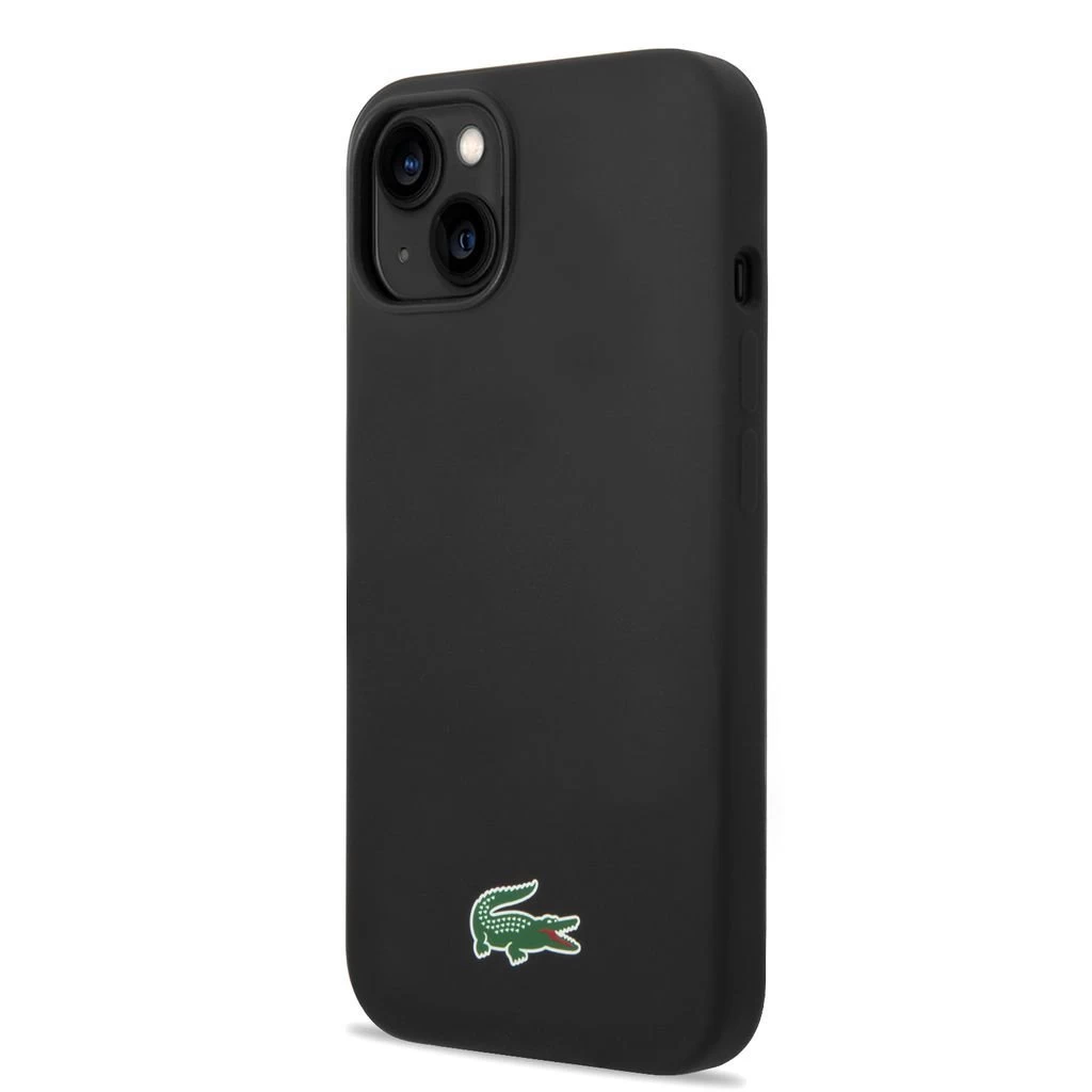 Lacoste Liquid Silicone Microfiber Croc Logo MagSafe hátsó tok iPhone 13/14/15 készülékhez fekete