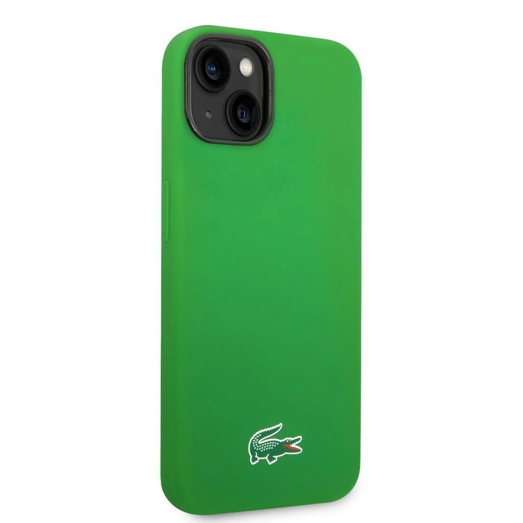Lacoste Liquid Silicone Microfiber Croc Logo MagSafe hátsó tok iPhone 13/14/15 készülékhez zöld