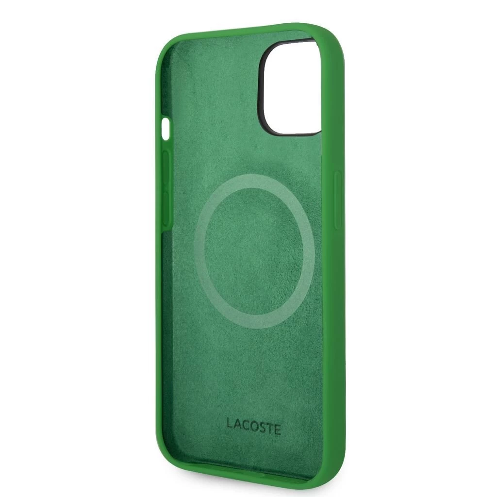 Lacoste Liquid Silicone Microfiber Croc Logo MagSafe hátsó tok iPhone 13/14/15 készülékhez zöld