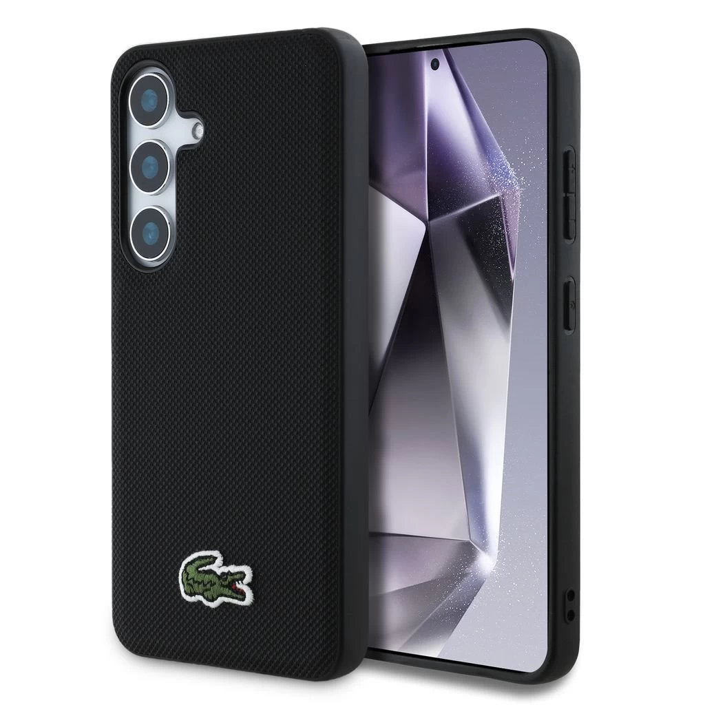 Lacoste Iconic Petit Pique Woven Logo MagSafe hátsó tok Samsung Galaxy S25 készülékhez fekete