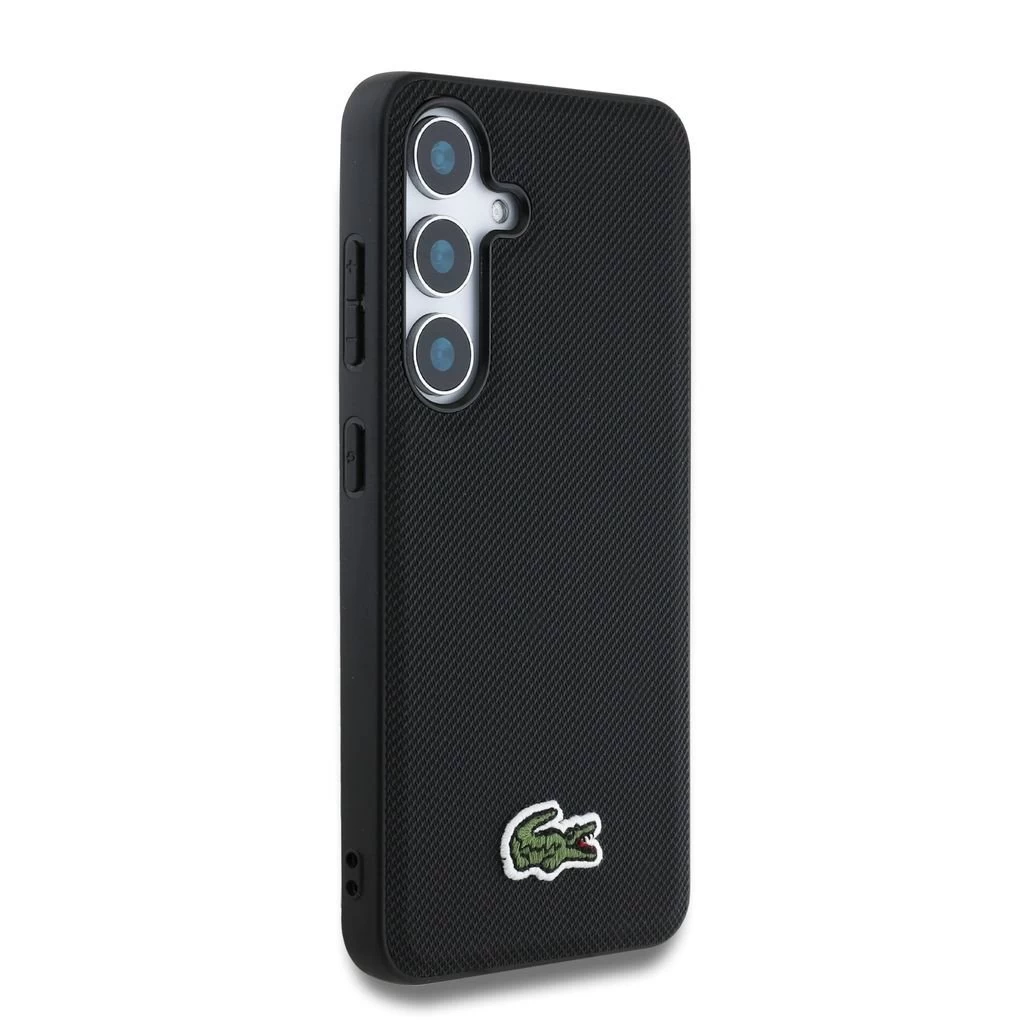 Lacoste Iconic Petit Pique Woven Logo MagSafe hátsó tok Samsung Galaxy S25 készülékhez fekete