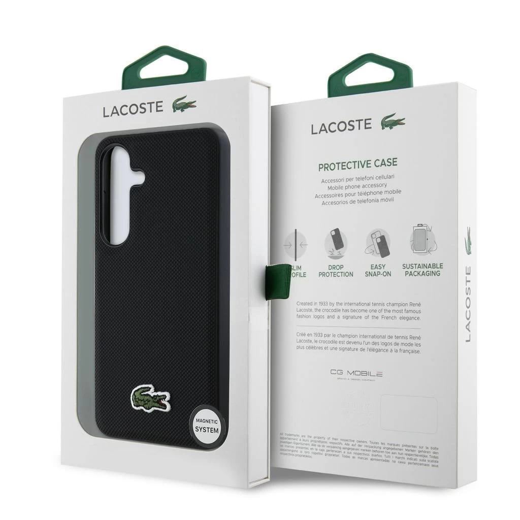 Lacoste Iconic Petit Pique Woven Logo MagSafe hátsó tok Samsung Galaxy S25 készülékhez fekete