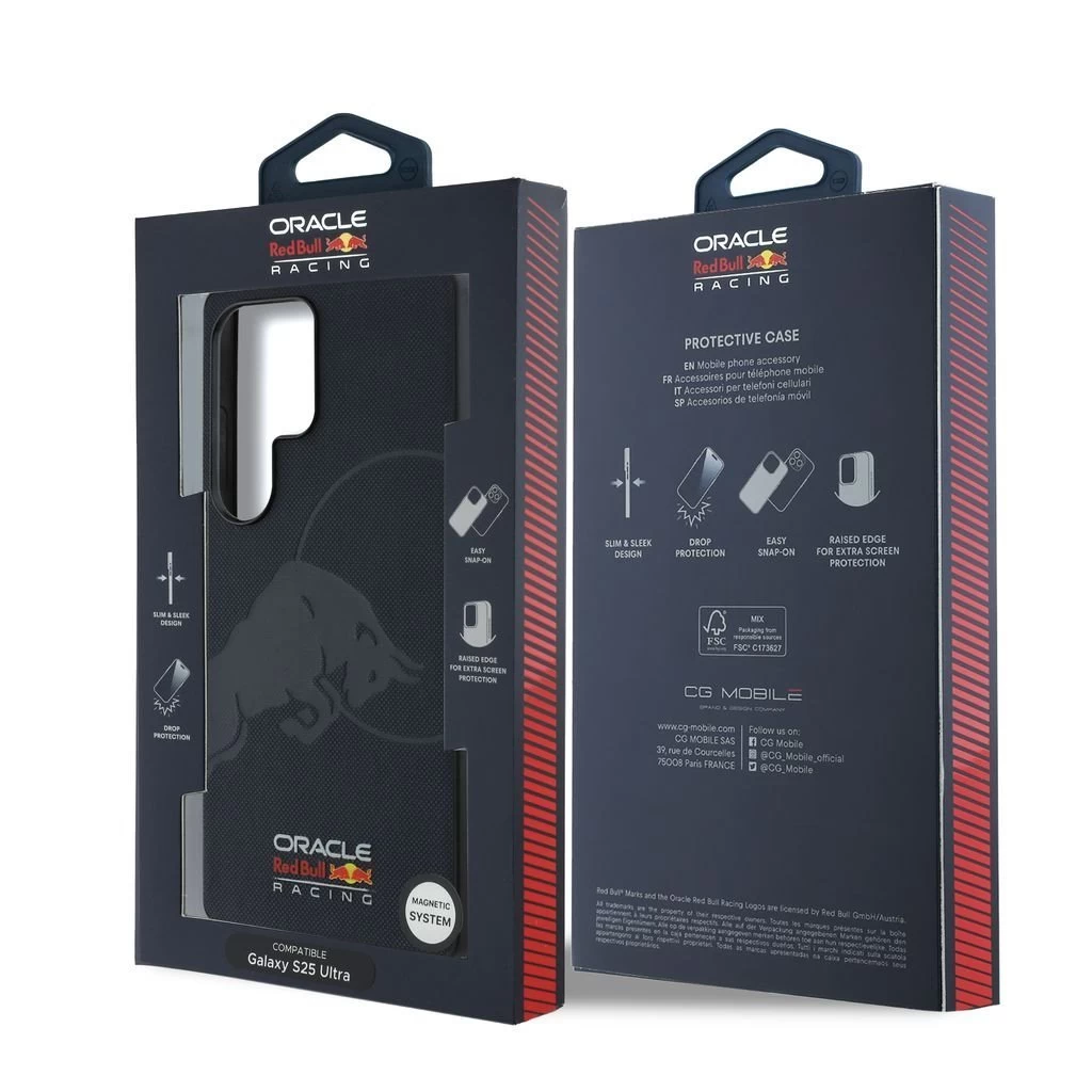 Red Bull Leather Meshed Debossed Logo MagSafe hátsó tok Samsung Galaxy S25 Ultra készülékhez tengerészkék