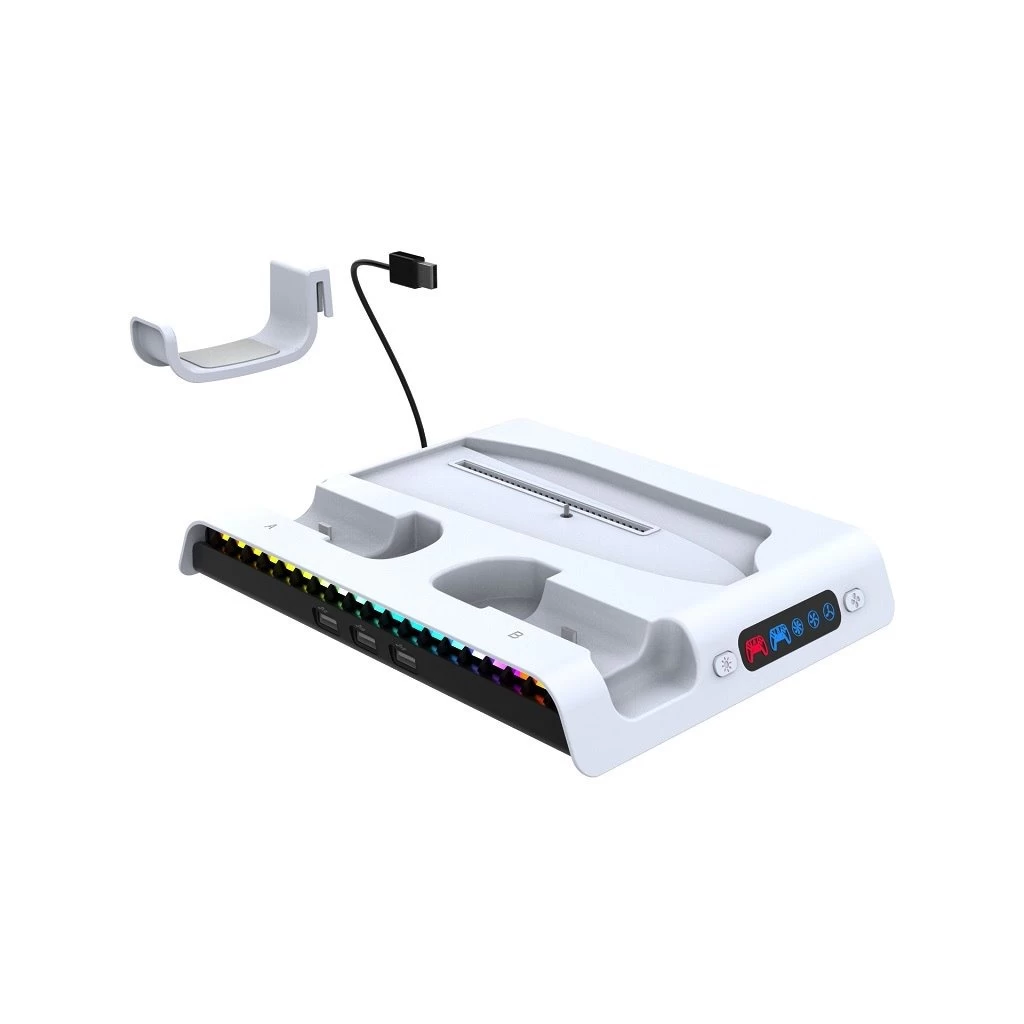iPega P5S006 Multifunkcionális töltőállvány RGB hűtéssel PS5 Slim készülékhez fehér (hibás csomagolás)