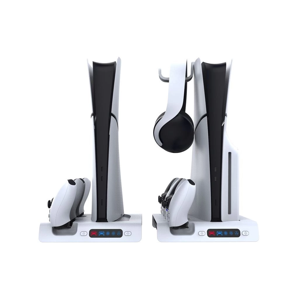 iPega P5S006 Multifunkcionális töltőállvány RGB hűtéssel PS5 Slim készülékhez fehér (hibás csomagolás)