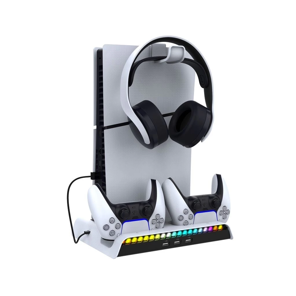 iPega P5S006 Multifunkcionális töltőállvány RGB hűtéssel PS5 Slim készülékhez fehér (hibás csomagolás)