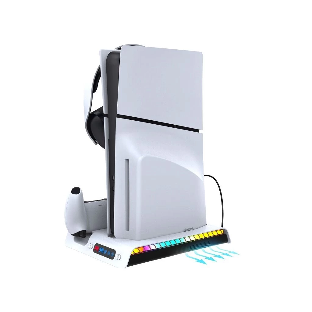 iPega P5S006 Multifunkcionális töltőállvány RGB hűtéssel PS5 Slim készülékhez fehér (hibás csomagolás)