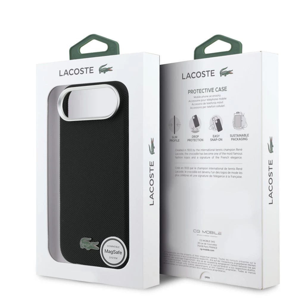 Lacoste Iconic Petit Pique Metal Logo MagSafe tok iPhone 17 Air készülékhez fekete