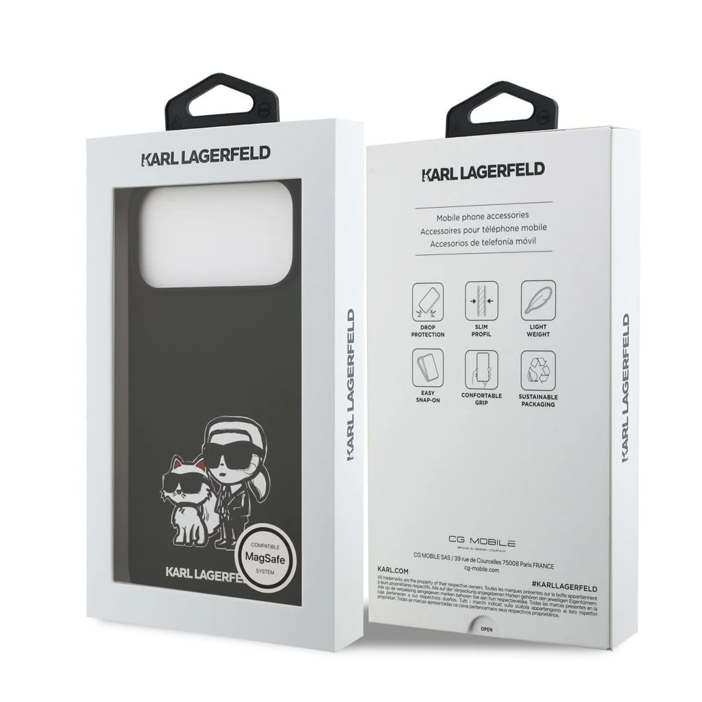 Karl Lagerfeld Liquid Silicone K&CH Sketch MagSafe tok iPhone 17 Pro Max készülékhez fekete