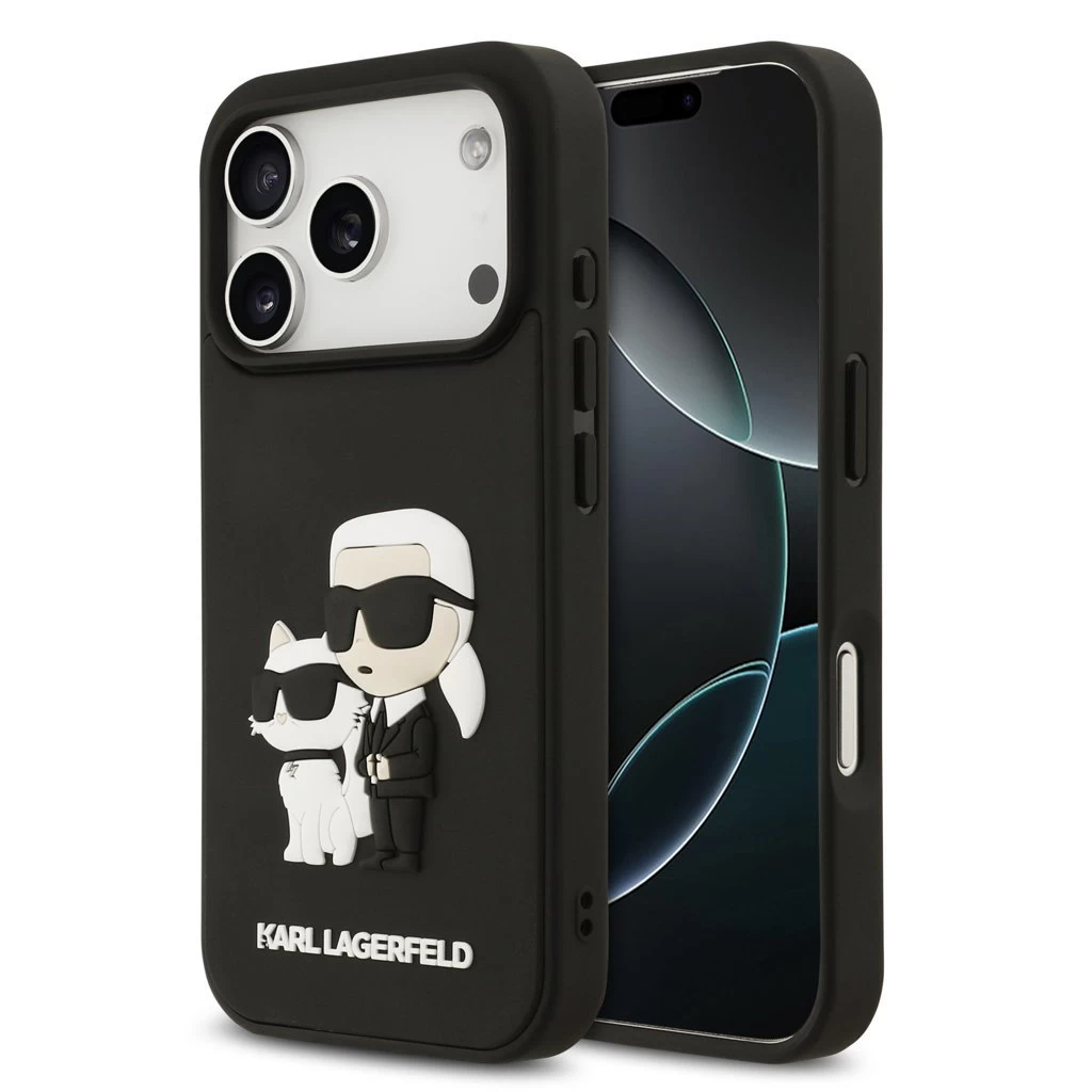 Karl Lagerfeld 3D Rubber Karl and Choupette tok iPhone 17 Pro készülékhez fekete