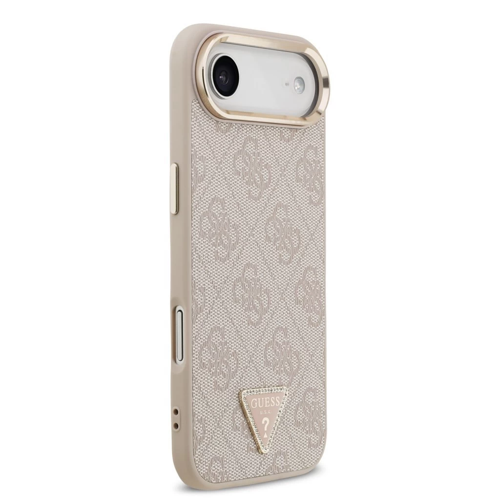 Guess PU Leather 4G Triangle Logo Gold Frame MagSafe tok iPhone 17 Air készülékhez rózsaszín