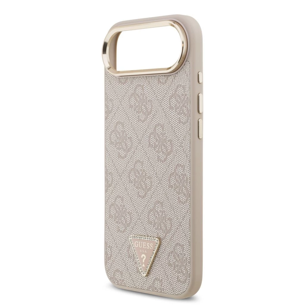 Guess PU Leather 4G Triangle Logo Gold Frame MagSafe tok iPhone 17 Air készülékhez rózsaszín