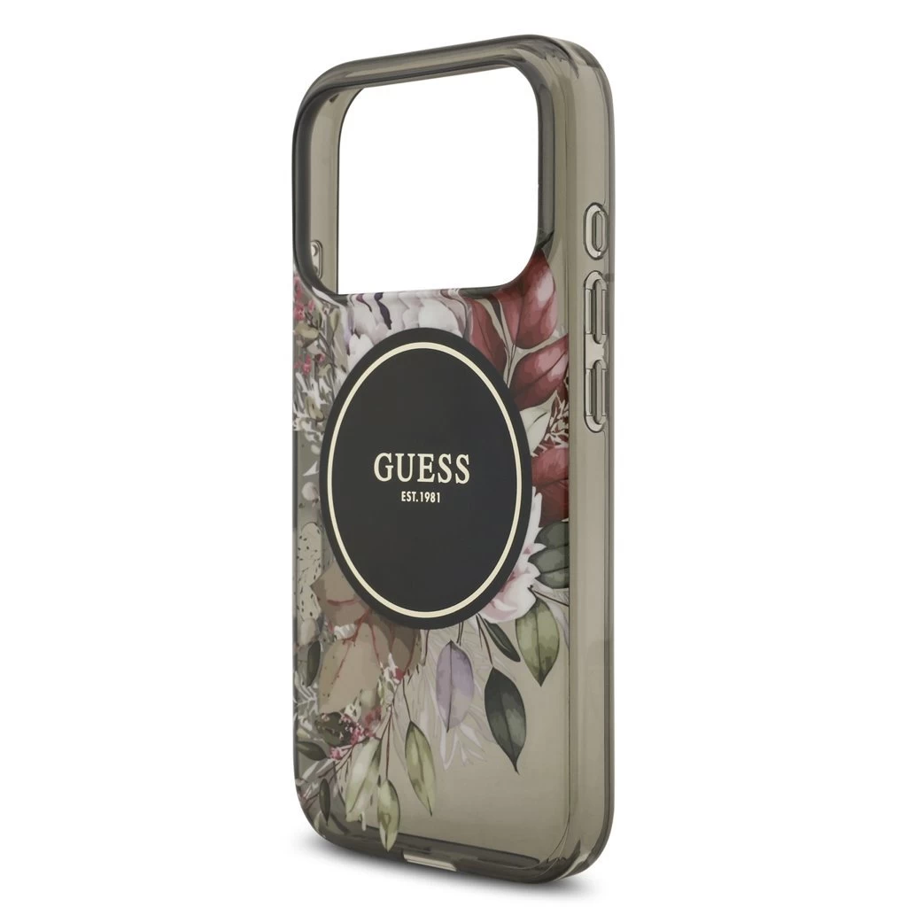 Guess IML Flowers Strap MagSafe tok iPhone 17 Pro készülékhez fekete