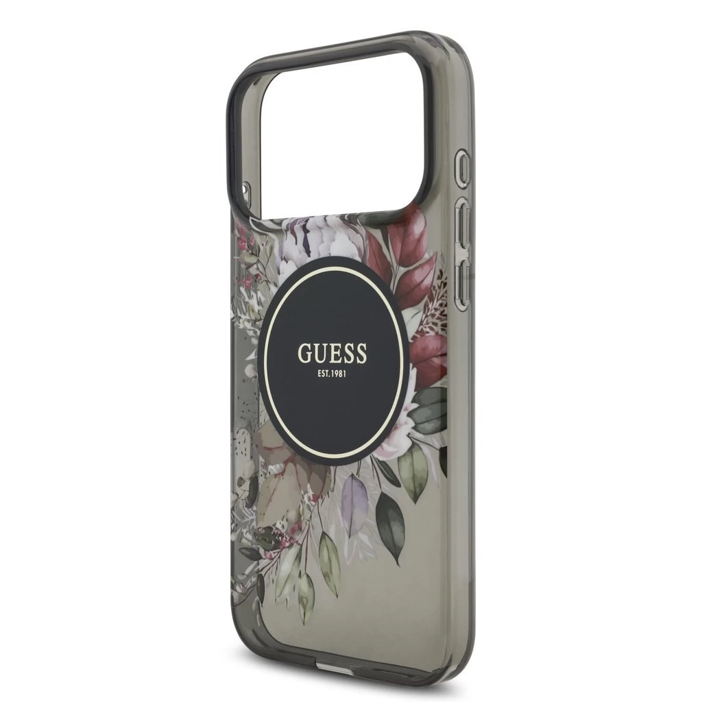 Guess IML Flowers Strap MagSafe tok iPhone 17 Pro Max készülékhez fekete