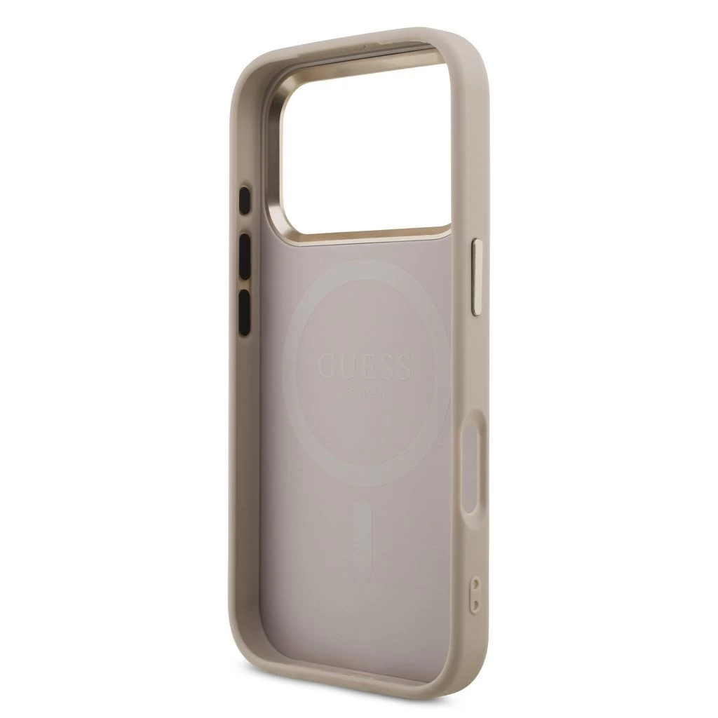 Guess PU Leather 4G Triangle Logo Gold Frame MagSafe tok iPhone 17 Pro készülékhez rózsaszín