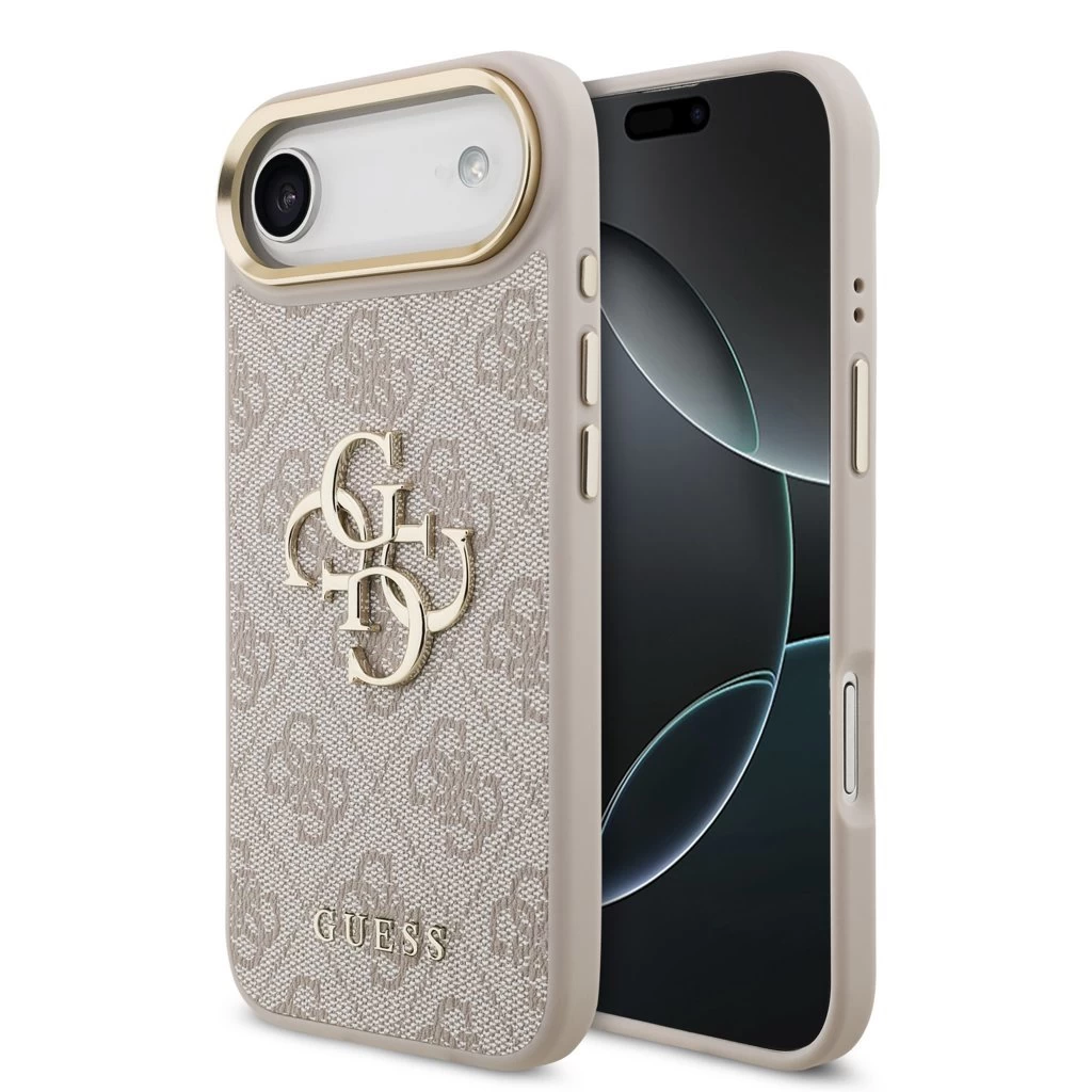 Guess PU bőr 4G Metal Logo Gold Frame MagSafe tok iPhone 17 Air készülékhez rózsaszín
