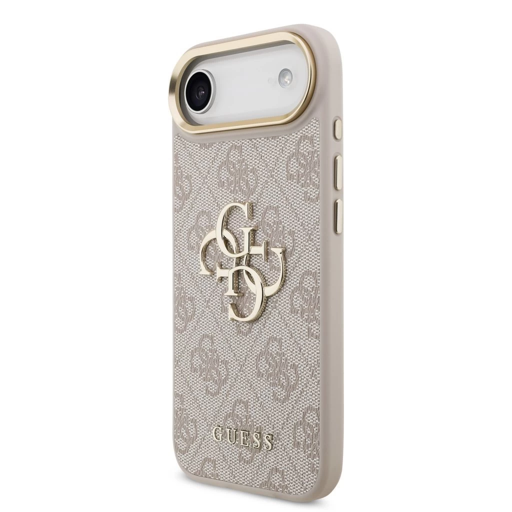 Guess PU bőr 4G Metal Logo Gold Frame MagSafe tok iPhone 17 Air készülékhez rózsaszín