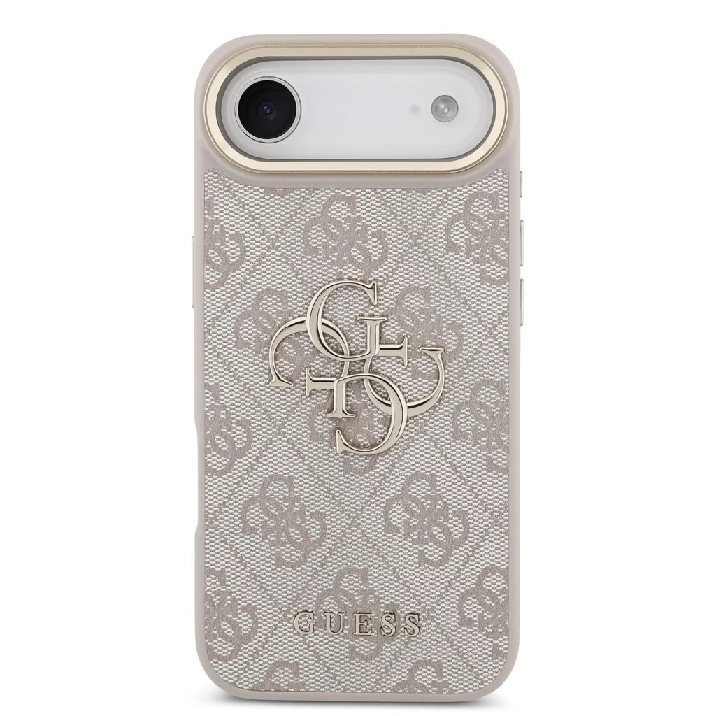 Guess PU bőr 4G Metal Logo Gold Frame MagSafe tok iPhone 17 Air készülékhez rózsaszín