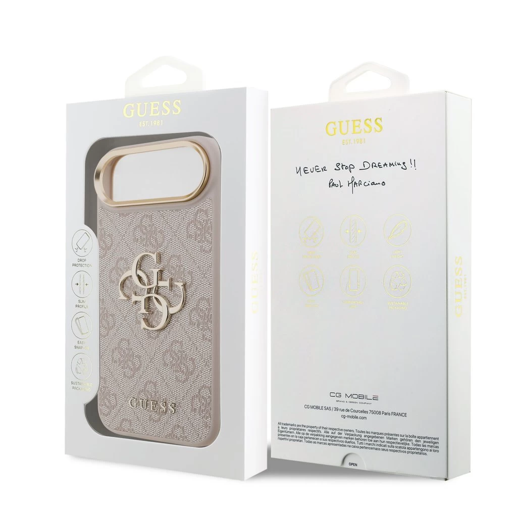 Guess PU bőr 4G Metal Logo Gold Frame MagSafe tok iPhone 17 Air készülékhez rózsaszín