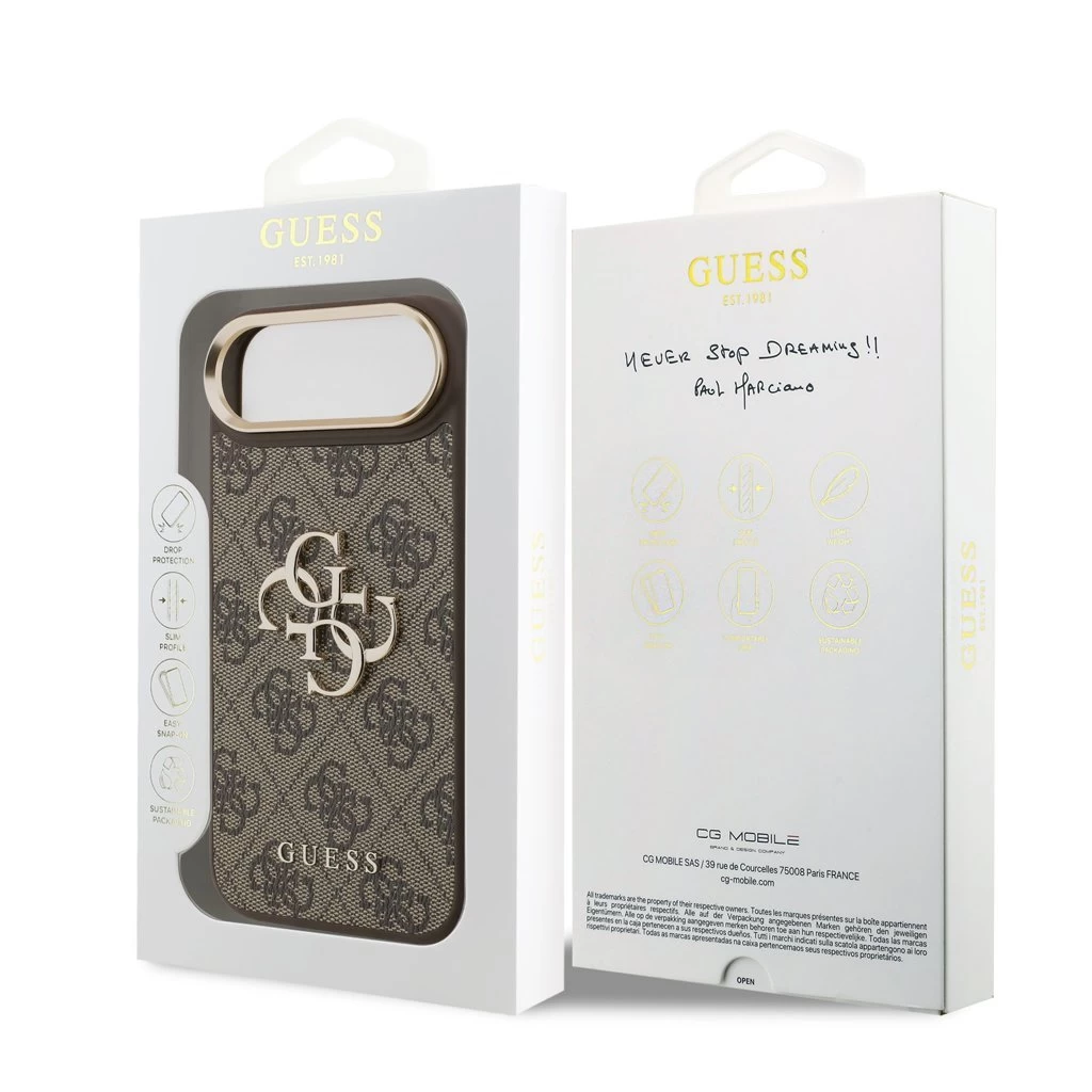 Guess PU Leather 4G Metal Logo Gold Frame MagSafe tok iPhone 17 Air készülékhez barna