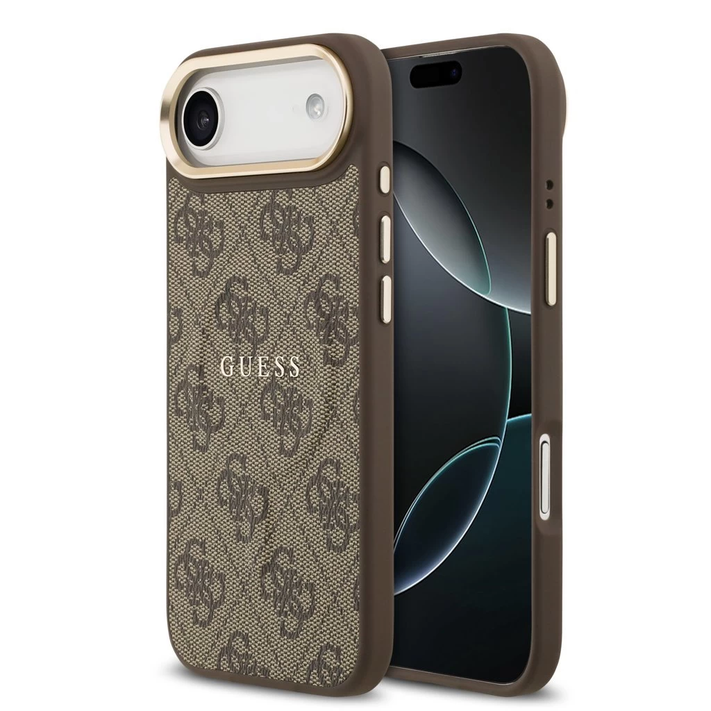 Guess PU bőr 4G Gold Frame MagSafe tok iPhone 17 Air készülékhez barna