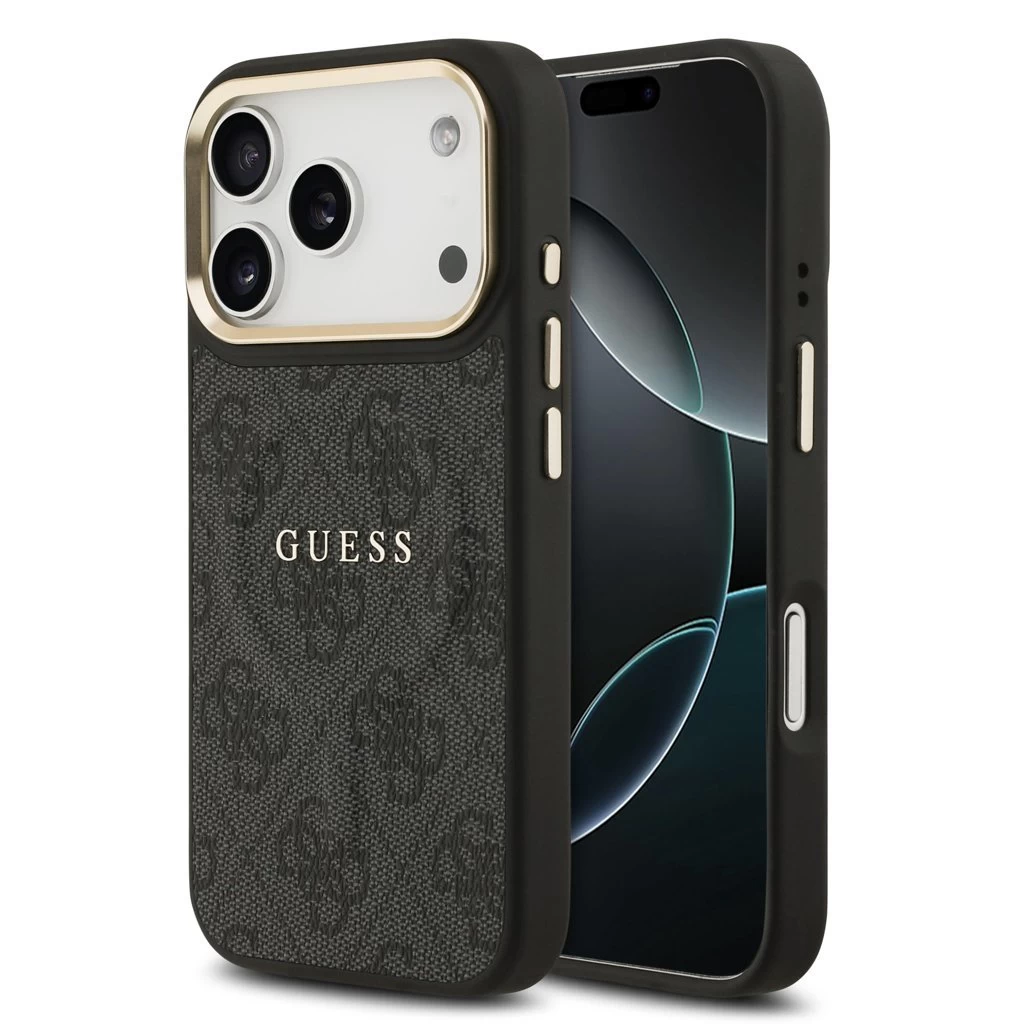 Guess PU Leather 4G Gold Frame MagSafe tok iPhone 17 Pro készülékhez fekete