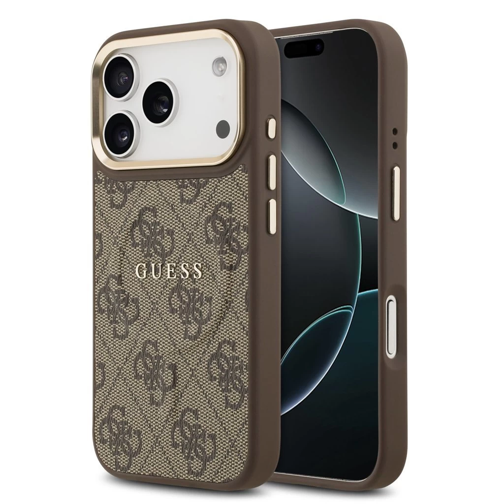 Guess PU Leather 4G Gold Frame MagSafe tok iPhone 17 Pro készülékhez barna