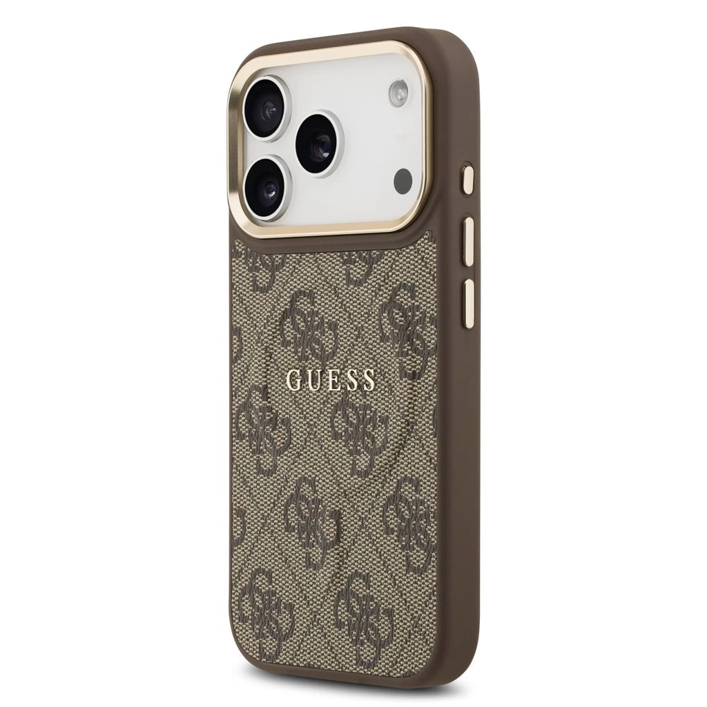 Guess PU Leather 4G Gold Frame MagSafe tok iPhone 17 Pro készülékhez barna