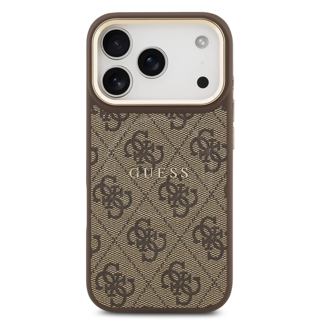 Guess PU Leather 4G Gold Frame MagSafe tok iPhone 17 Pro készülékhez barna