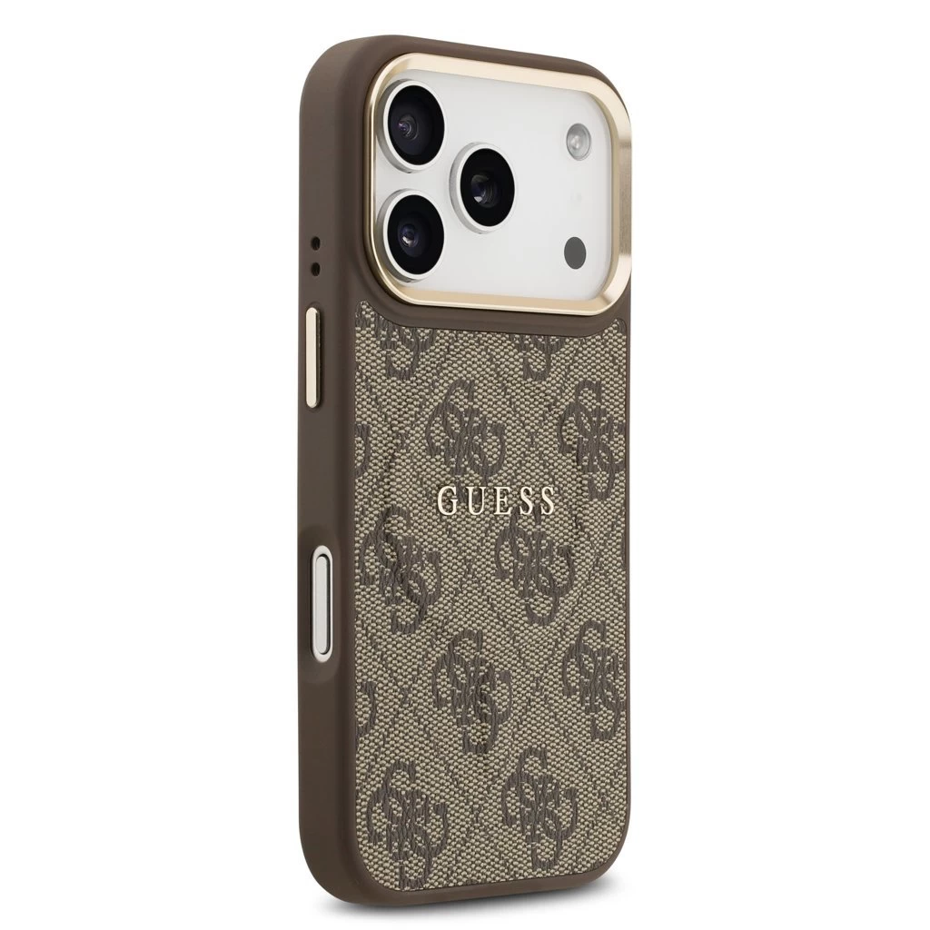 Guess PU Leather 4G Gold Frame MagSafe tok iPhone 17 Pro készülékhez barna